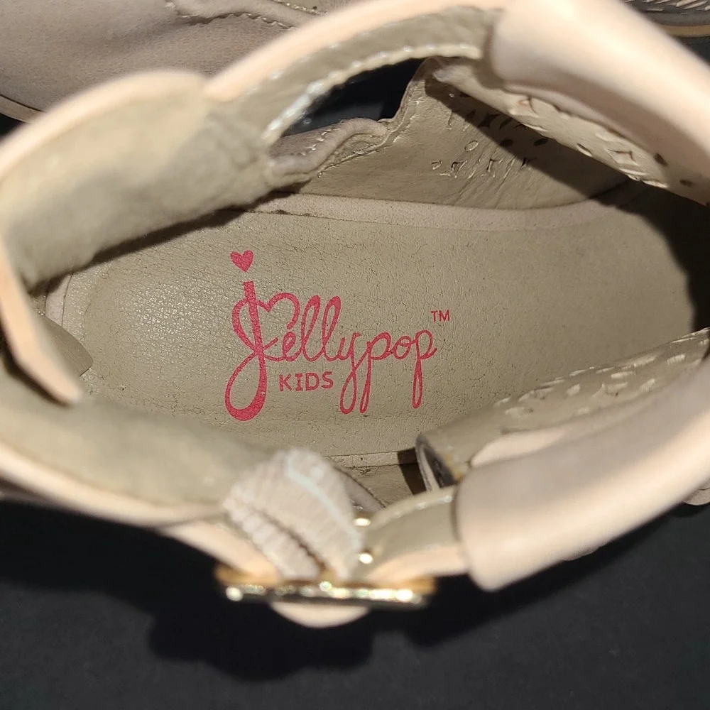 Jellypop Kids Fionette Sandals Girls 13M Beige Floral Peep Toe Heels Zip Back